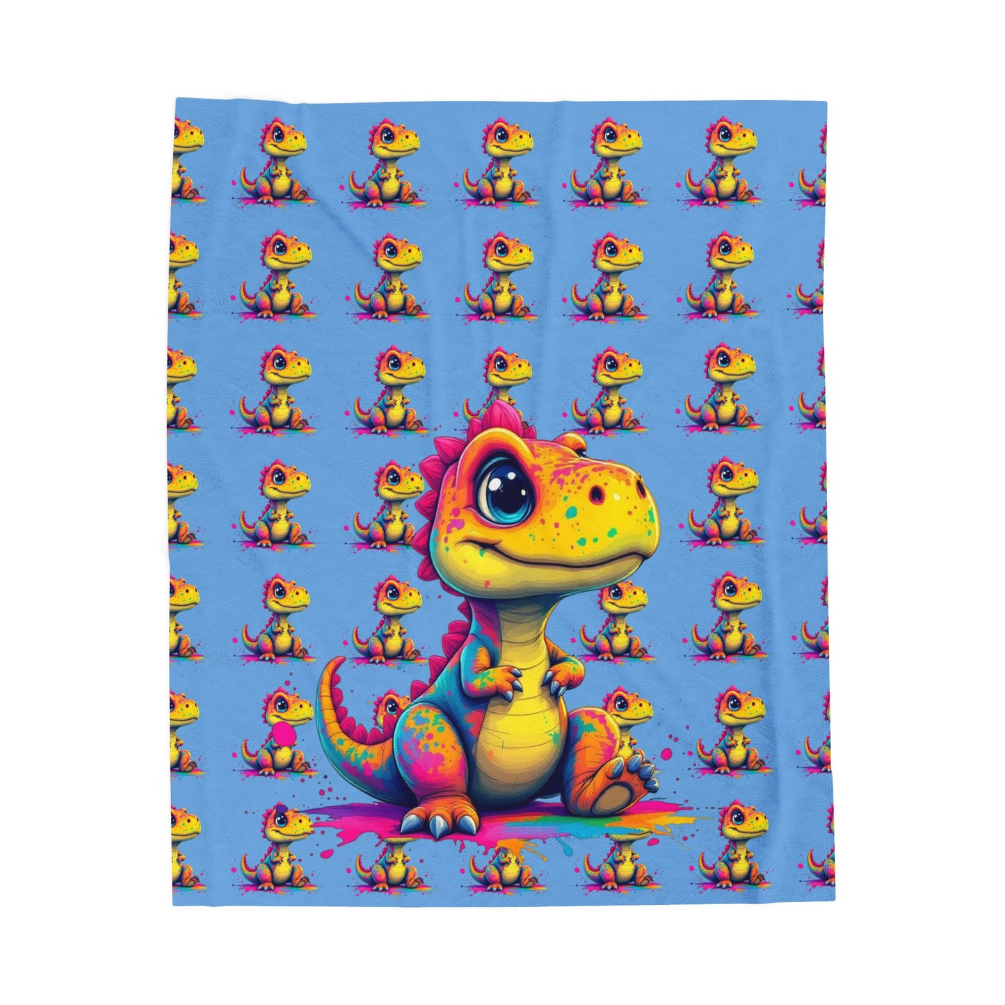 Colorful Dinosaur Velveteen Plush Blanket - Soft & Cozy for Kids
