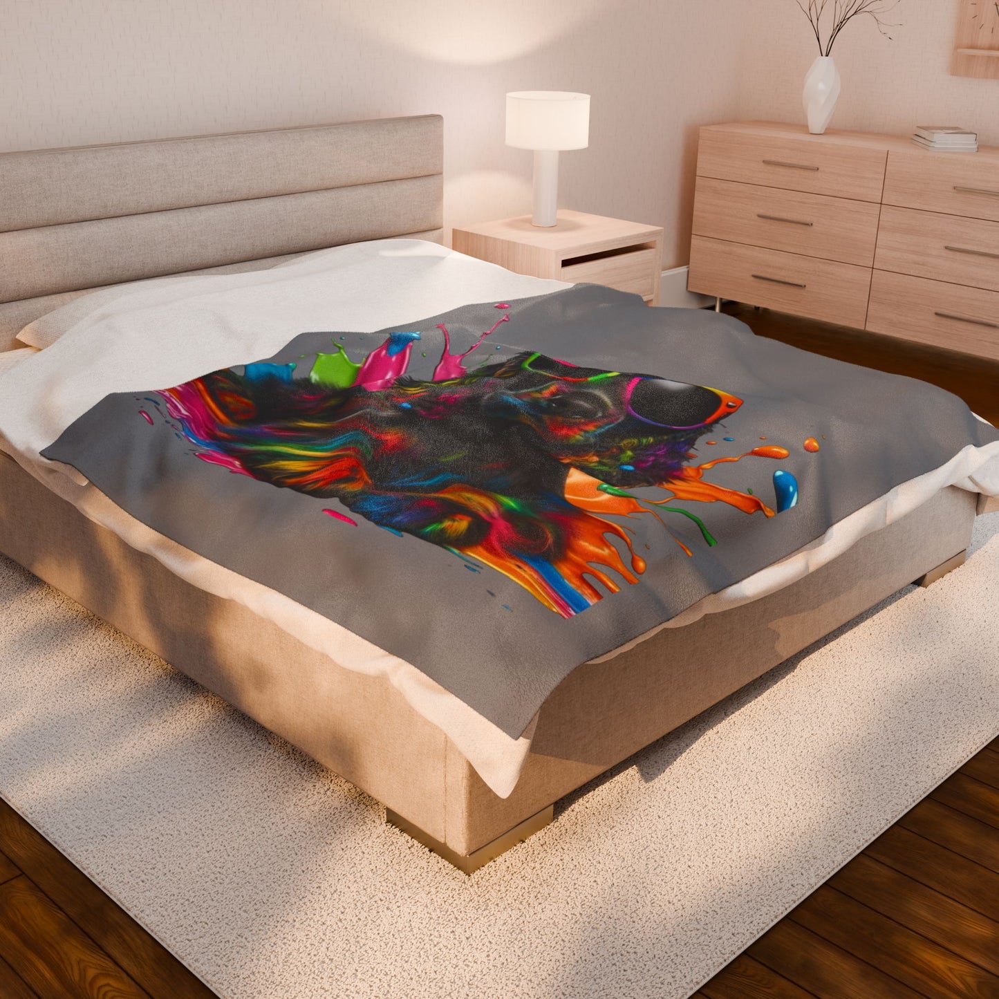 Rainbow Splash Dog Velveteen Plush Blanket