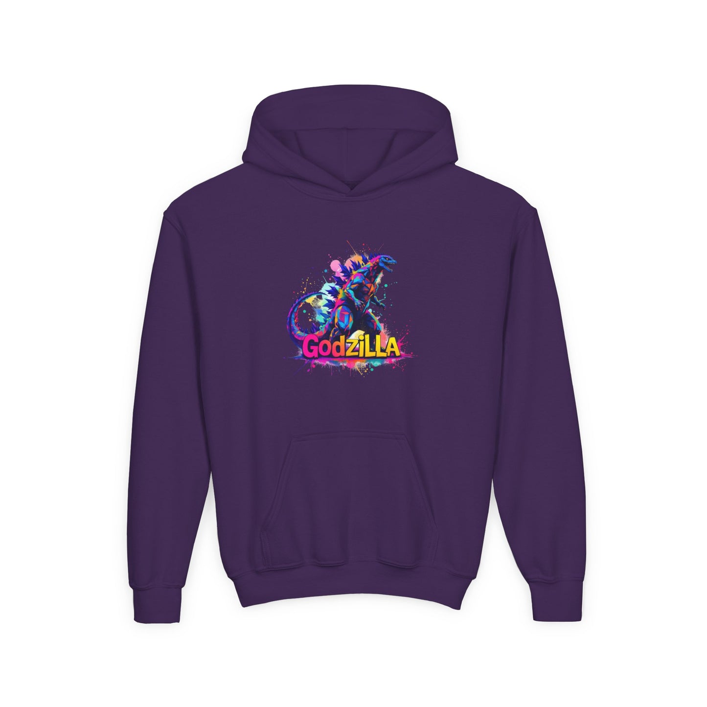 Godzilla Youth Heavy Blend Hooded Sweatshirt - Colorful Monster Design for Fans