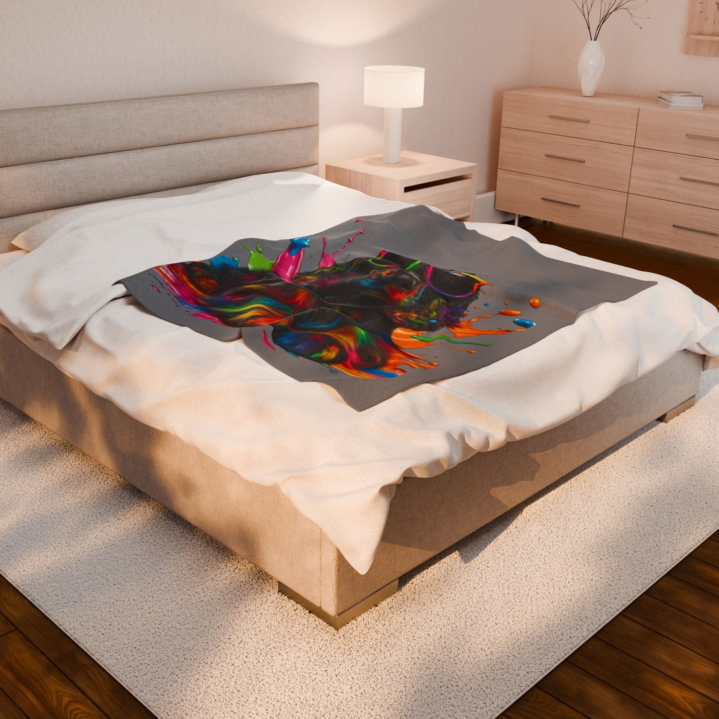 Rainbow Splash Dog Velveteen Plush Blanket