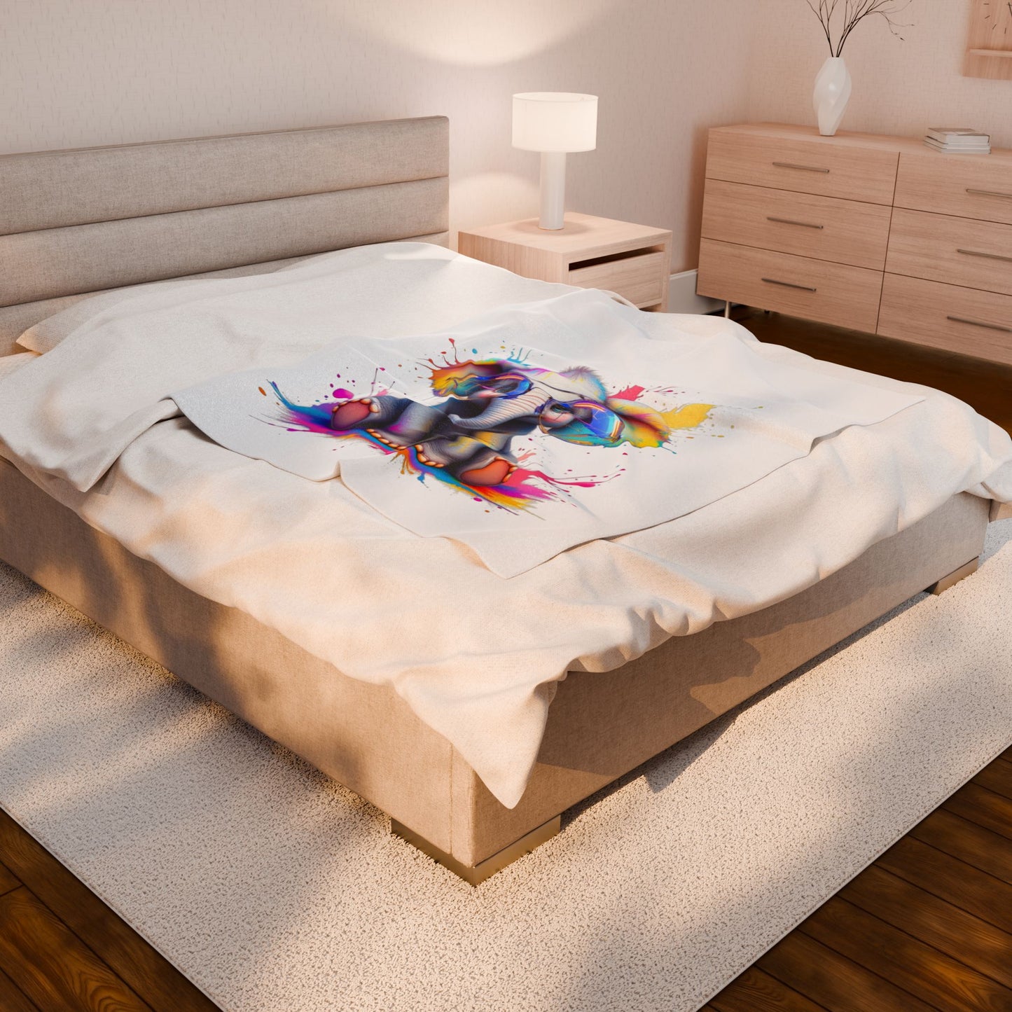 Colorful Elephant Plush Blanket - Cozy Velveteen Throw for Kids & Animal Lovers