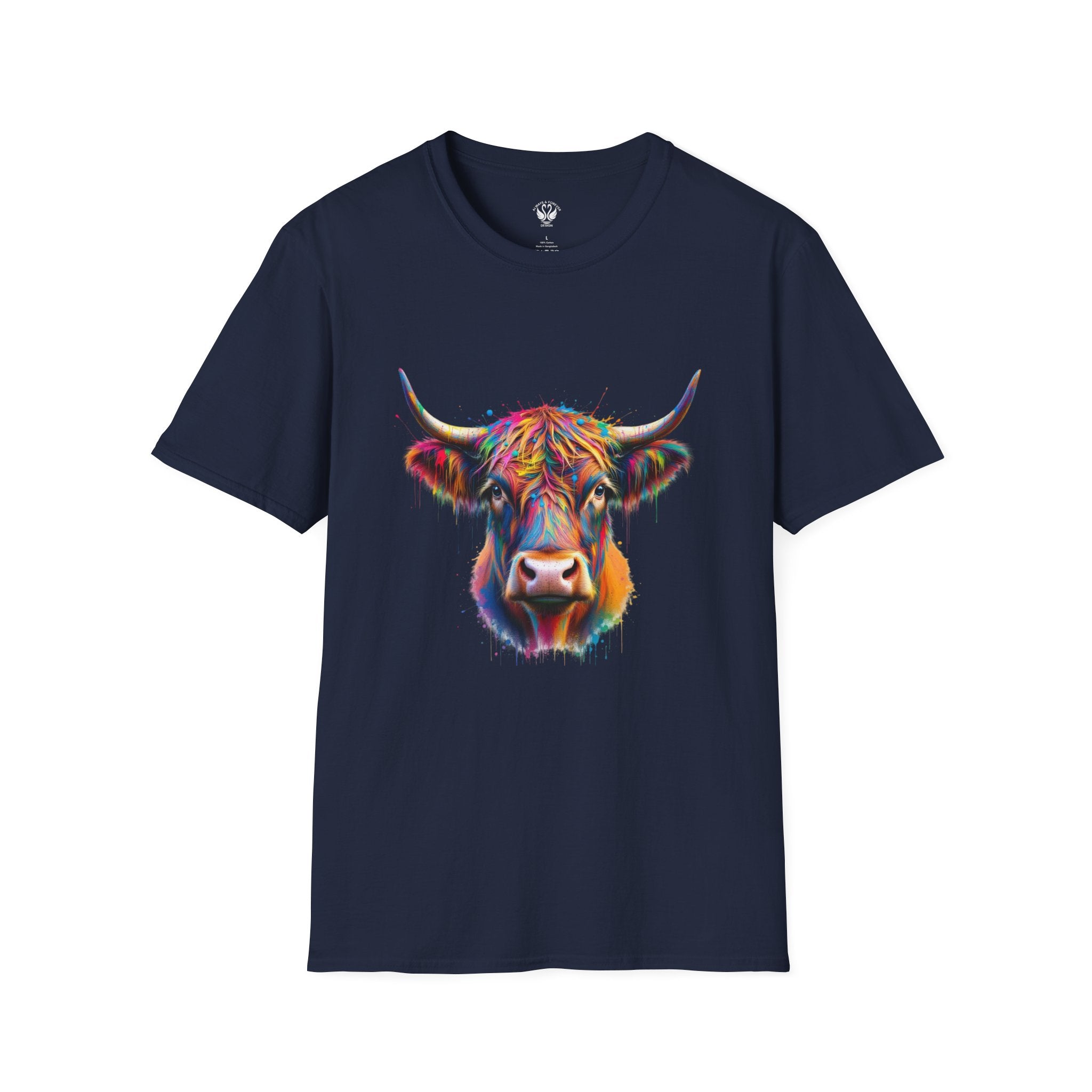 Highland Cow Graphic T-Shirt, Fun Farm Animal Tee, Cute Gift for Cow Lovers, Unisex Softstyle Shirt for Casual Wear