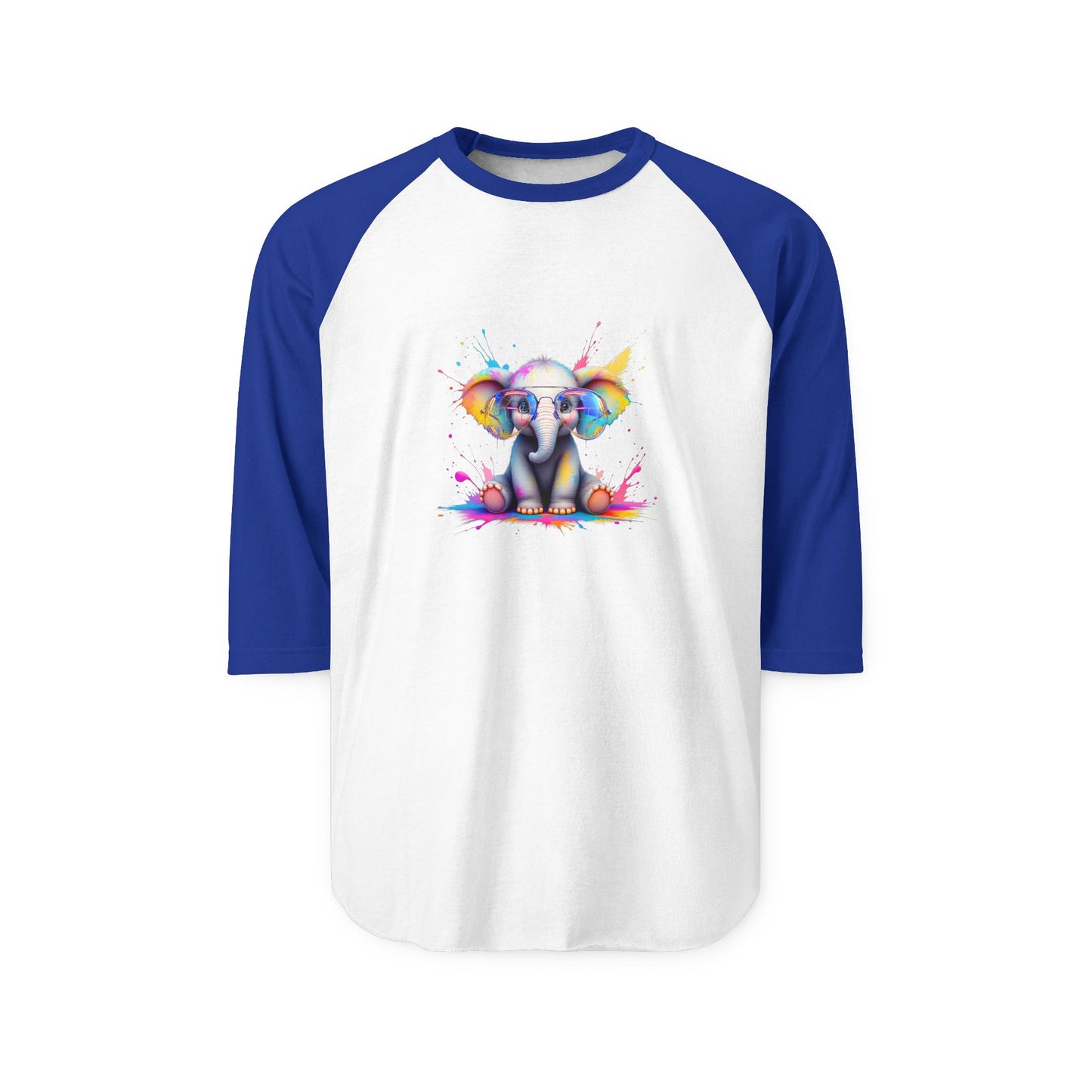 Colorful Elephant Graphic Unisex Three-Quarter Sleeve Raglan Shirt - Fun & Playful Apparel for Animal Lovers