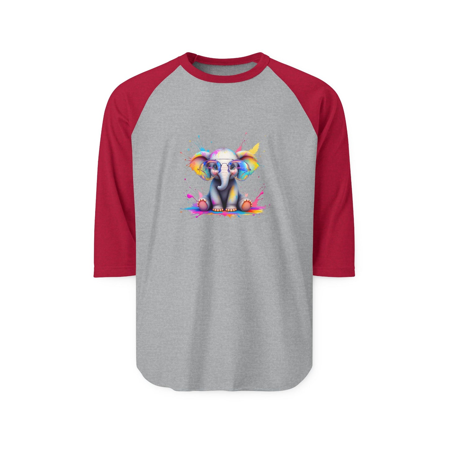 Colorful Elephant Graphic Unisex Three-Quarter Sleeve Raglan Shirt - Fun & Playful Apparel for Animal Lovers