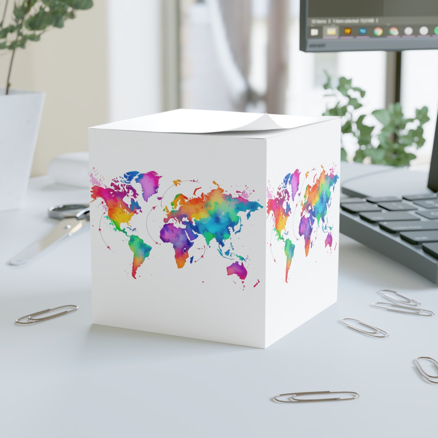 Colorful World Map Note Cube – Desk Essentials for Travelers & Students