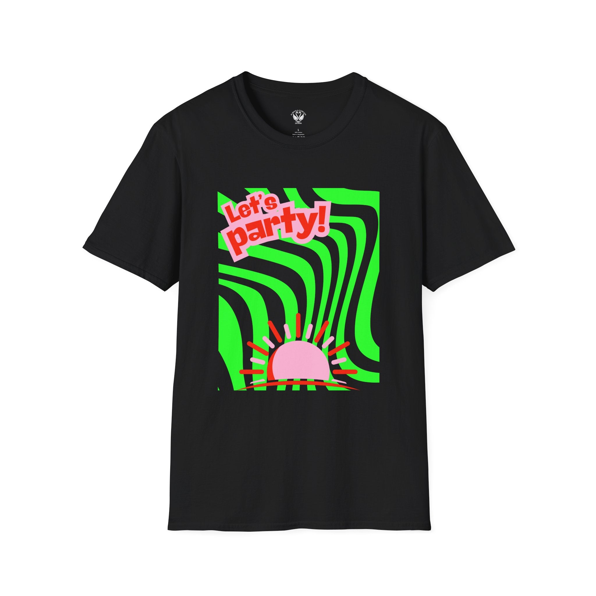 Let's Party Unisex Softstyle T-Shirt, Vibrant Summer Tee, Fun Graphic Shirt, Casual Wear, Birthday Gift, Festival Fashion