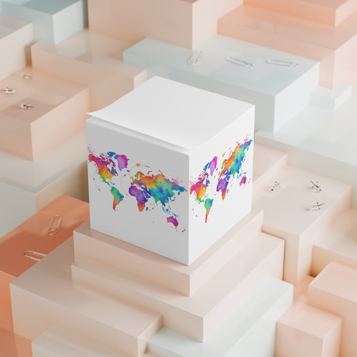 Colorful World Map Note Cube – Desk Essentials for Travelers & Students