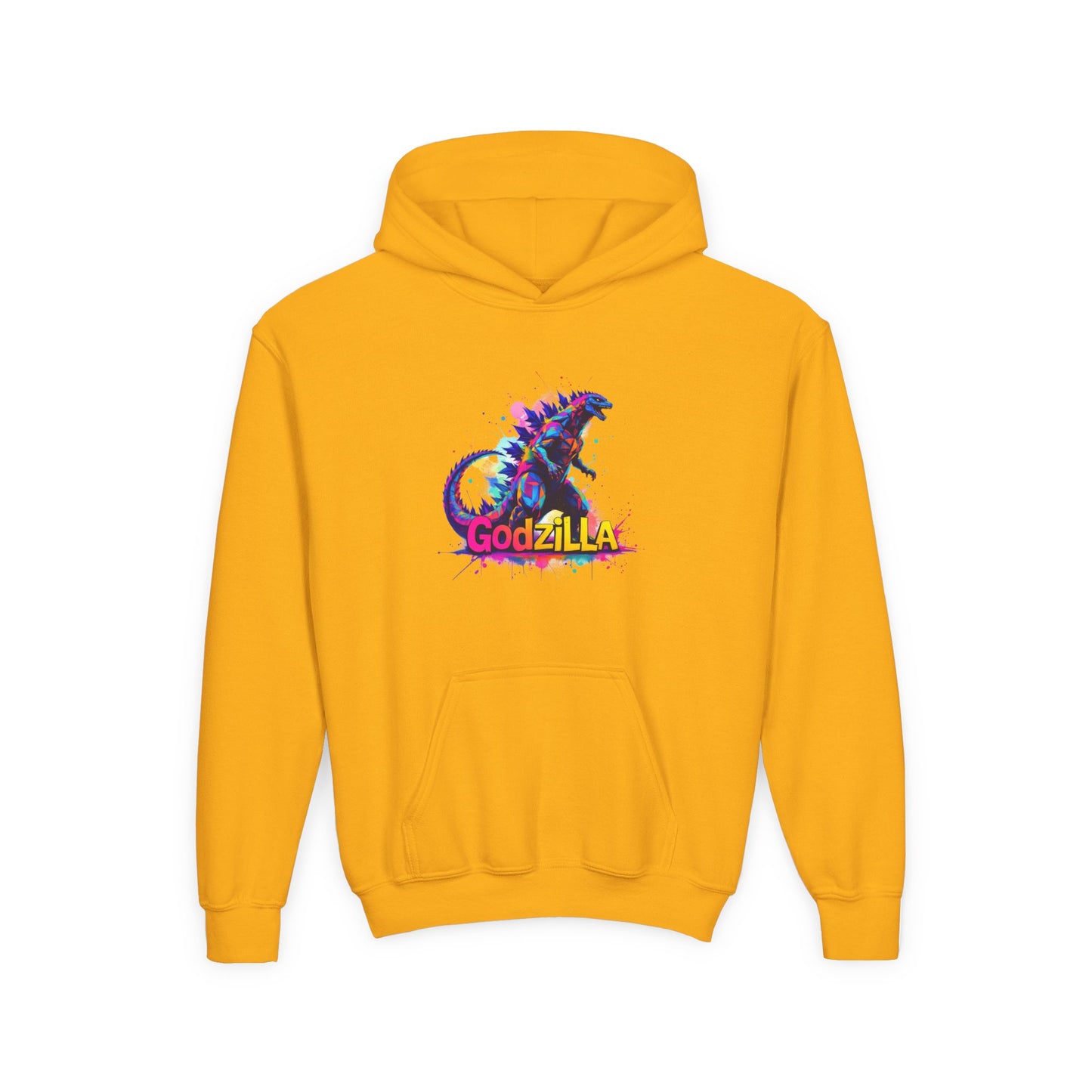 Godzilla Youth Heavy Blend Hooded Sweatshirt - Colorful Monster Design for Fans
