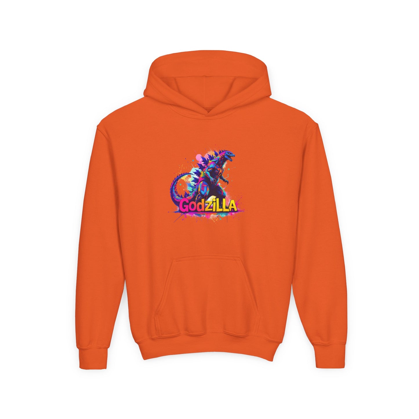 Godzilla Youth Heavy Blend Hooded Sweatshirt - Colorful Monster Design for Fans