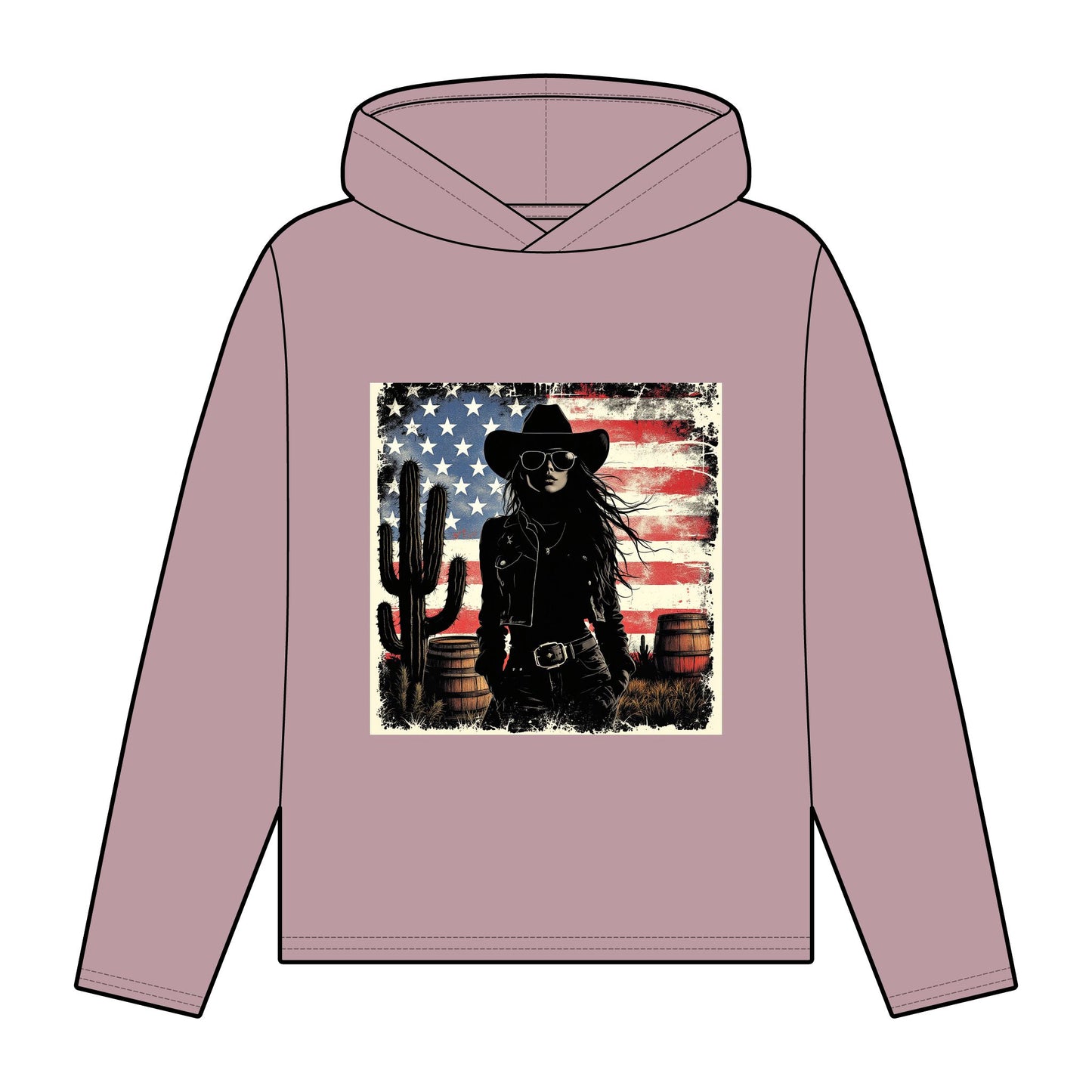 Women’s Organic Western Style Hoodie with Vintage American Flag Design