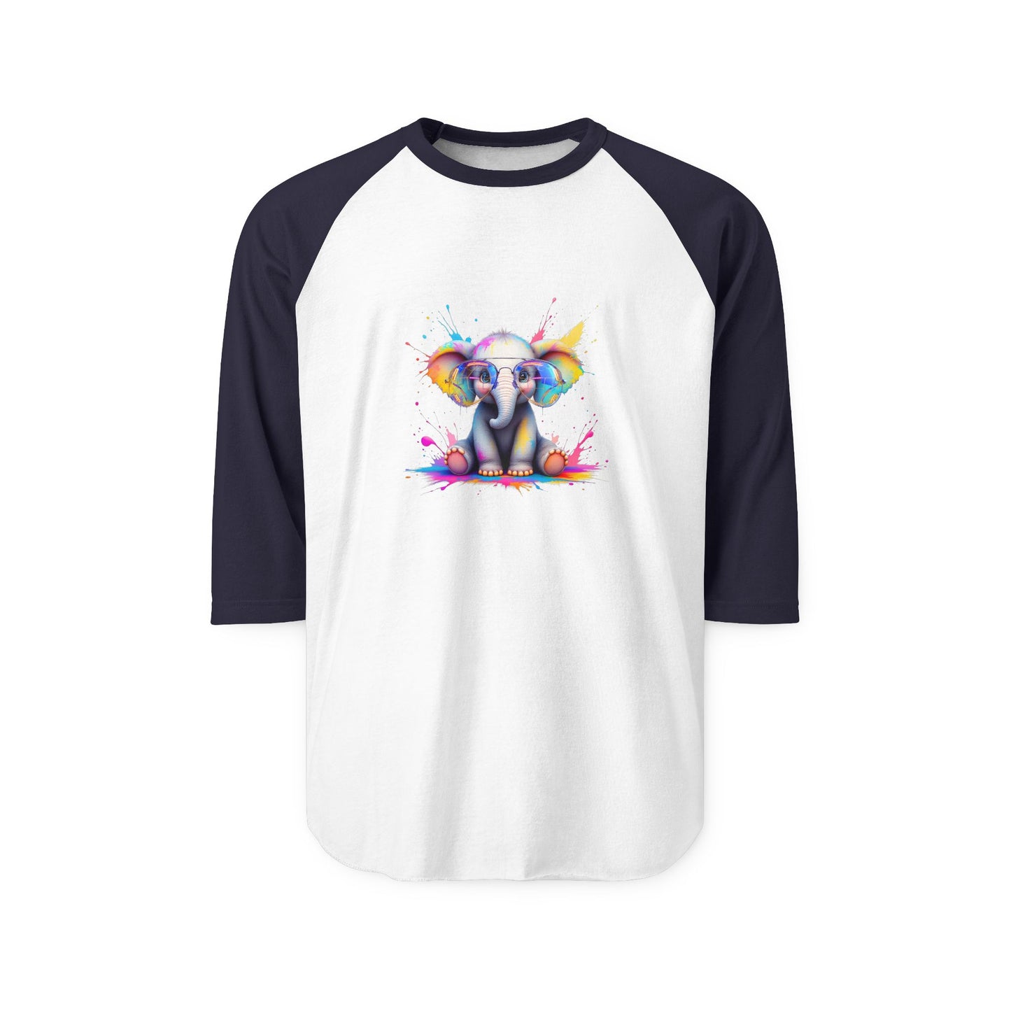 Colorful Elephant Graphic Unisex Three-Quarter Sleeve Raglan Shirt - Fun & Playful Apparel for Animal Lovers