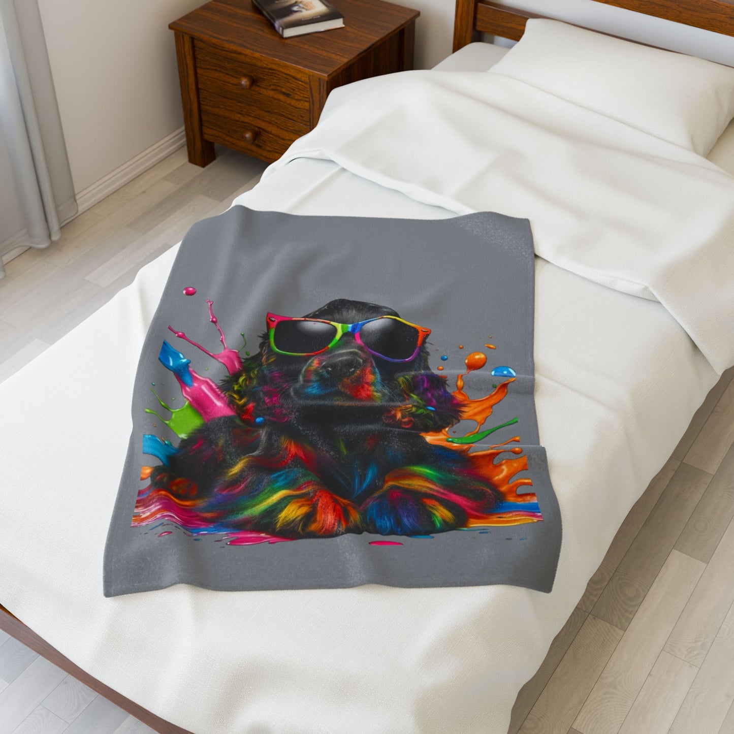 Rainbow Splash Dog Velveteen Plush Blanket