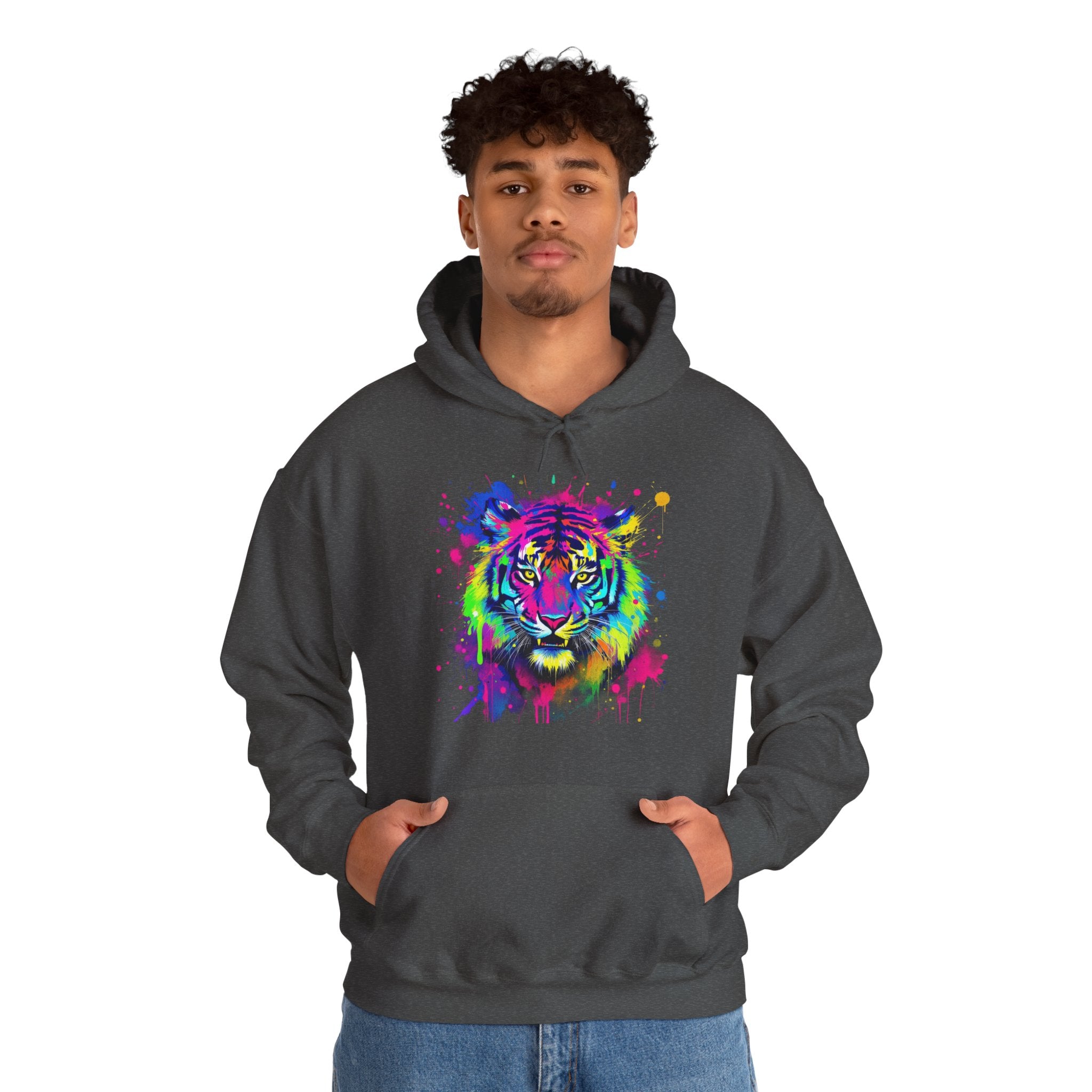 Colorful Tiger Hoodie – Unisex Heavy Blend™, Rainbow Tiger Sweatshirt, Graphic Hoodie, Animal Lover Gift, Unique Hooded Sweatshirt