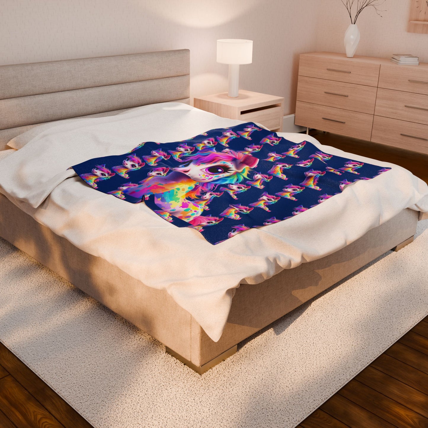 Rainbow Unicorn Velveteen Plush Blanket - Cozy Throw for Kids and Unicorn Lovers