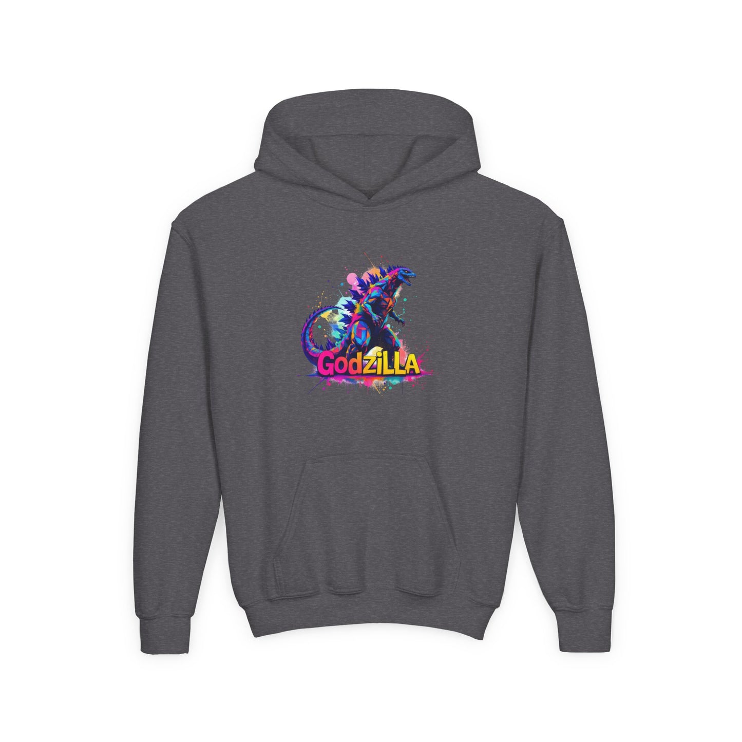 Godzilla Youth Heavy Blend Hooded Sweatshirt - Colorful Monster Design for Fans