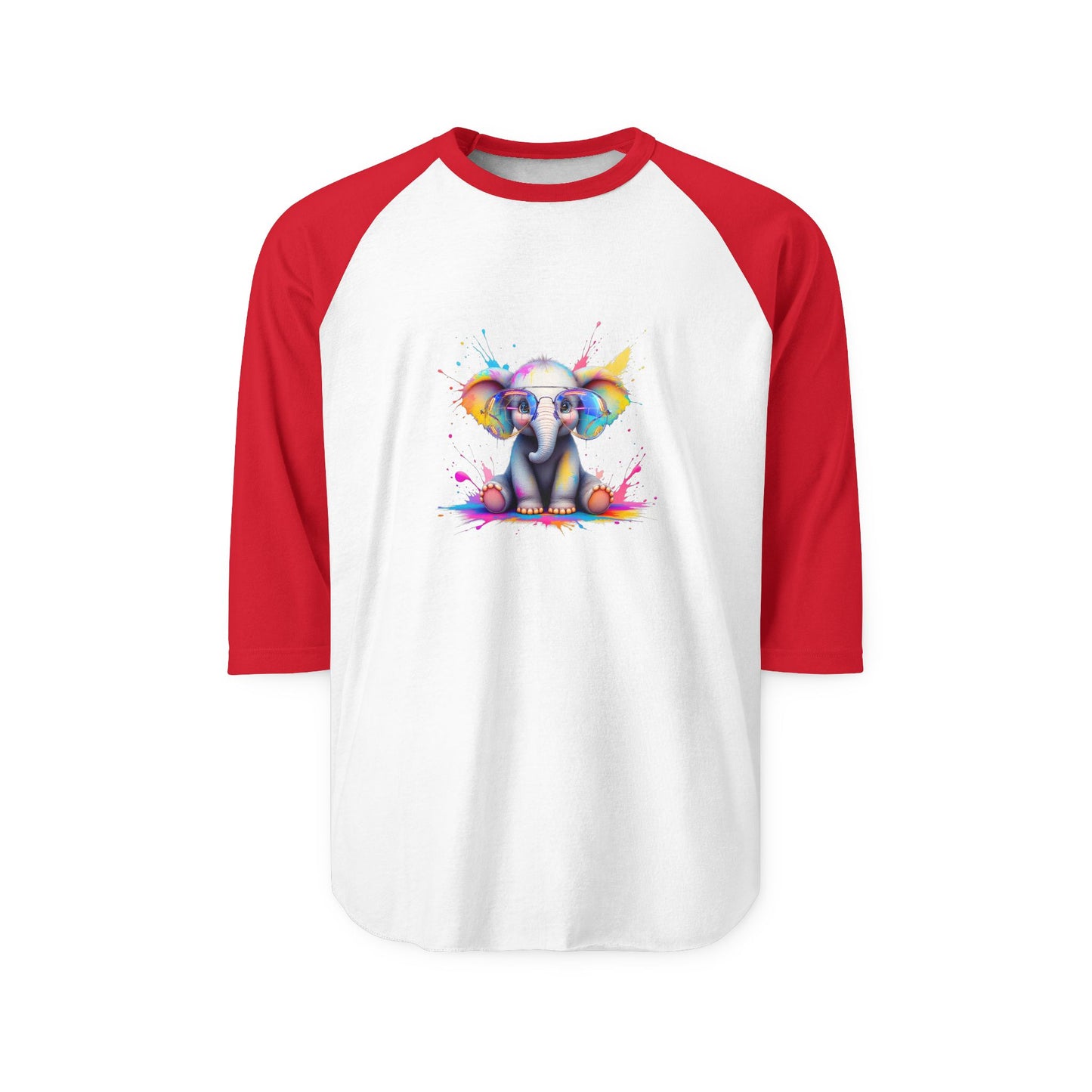 Colorful Elephant Graphic Unisex Three-Quarter Sleeve Raglan Shirt - Fun & Playful Apparel for Animal Lovers