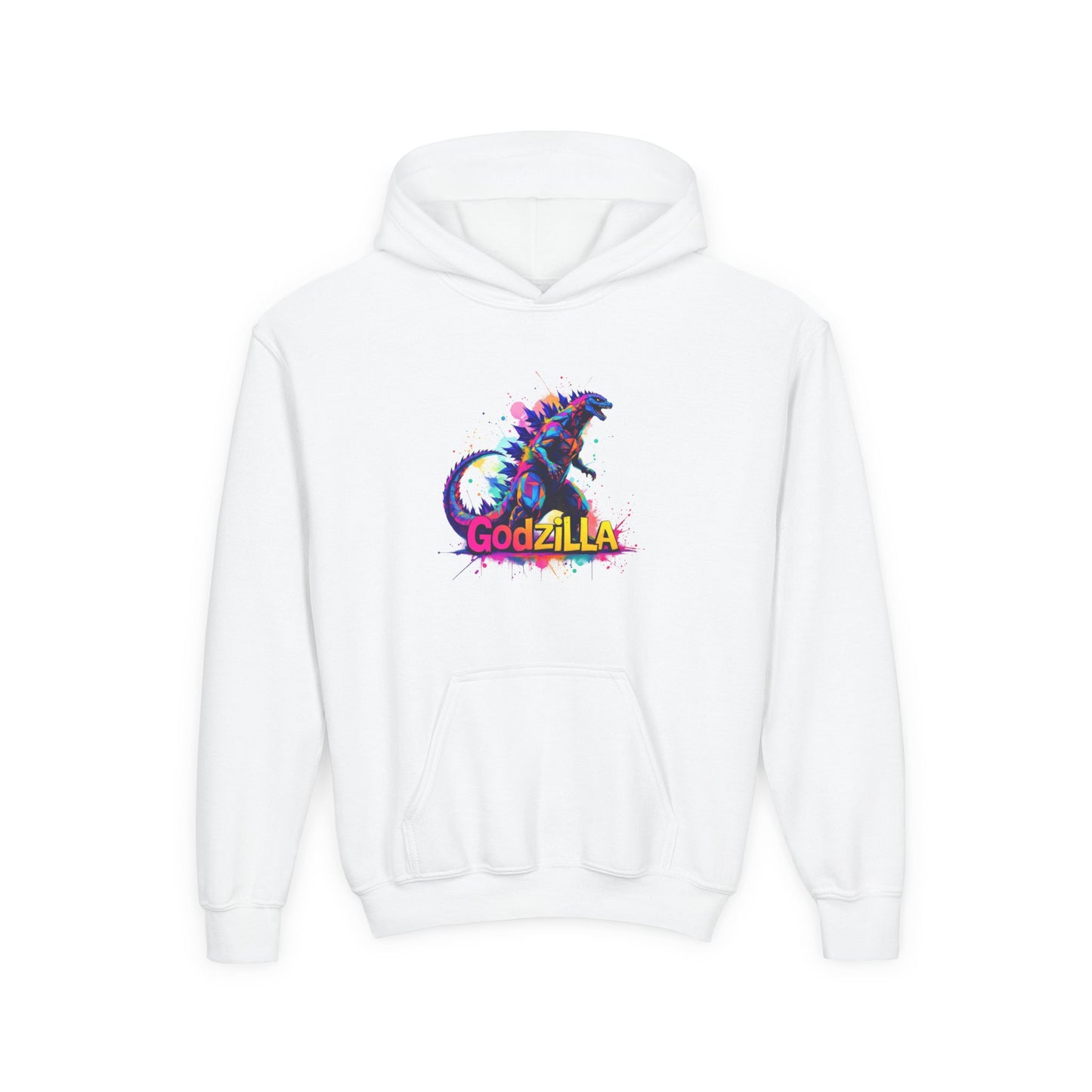 Godzilla Youth Heavy Blend Hooded Sweatshirt - Colorful Monster Design for Fans