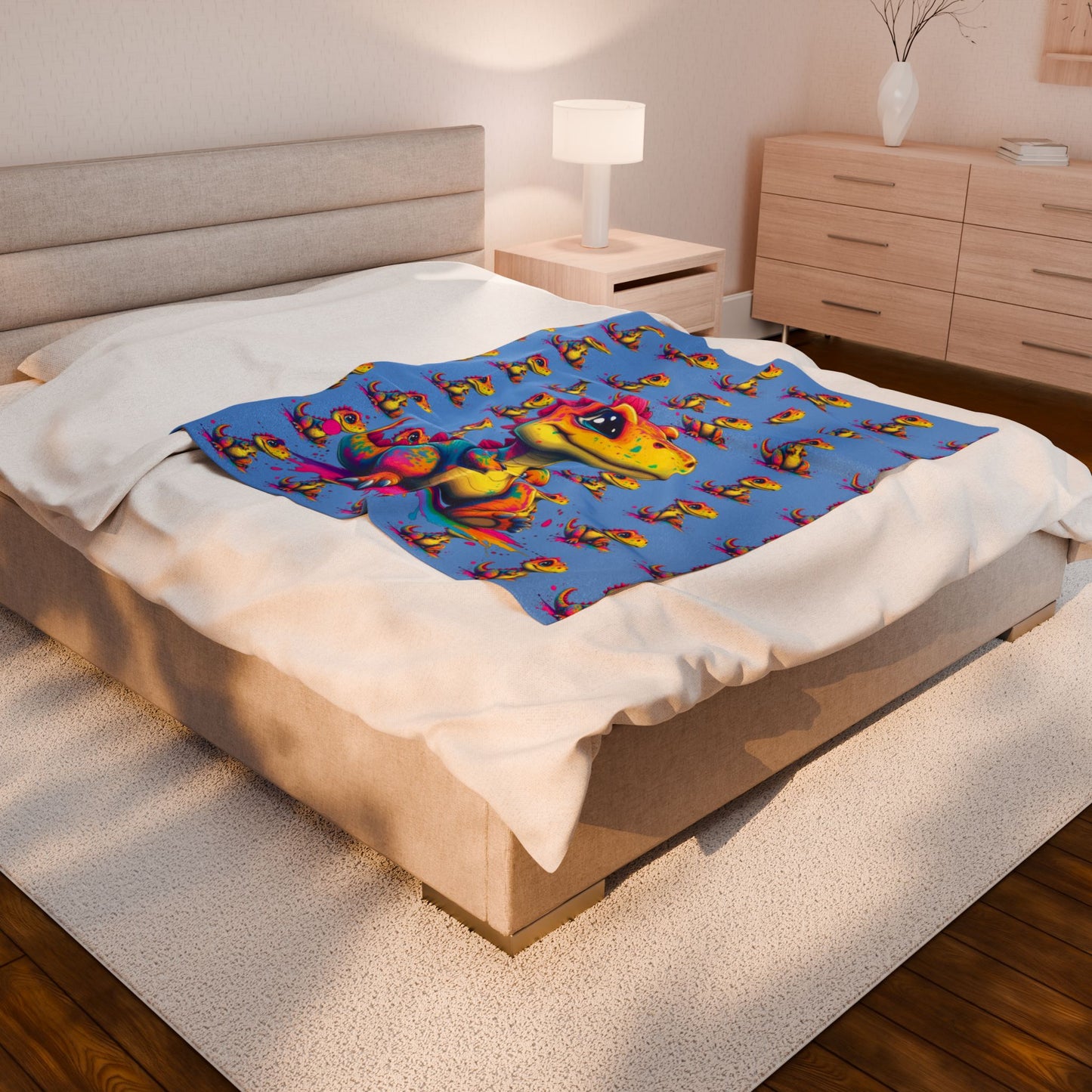 Colorful Dinosaur Velveteen Plush Blanket - Soft & Cozy for Kids