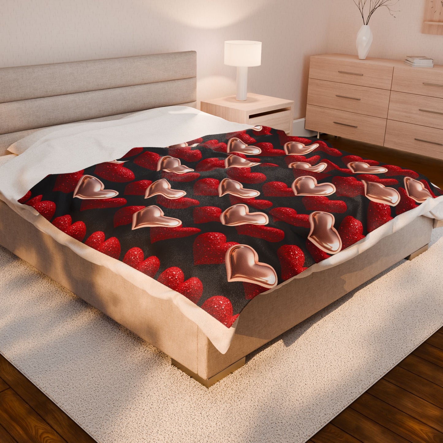 Heart Pattern Velveteen Plush Blanket – Cozy Valentine's Day Gift