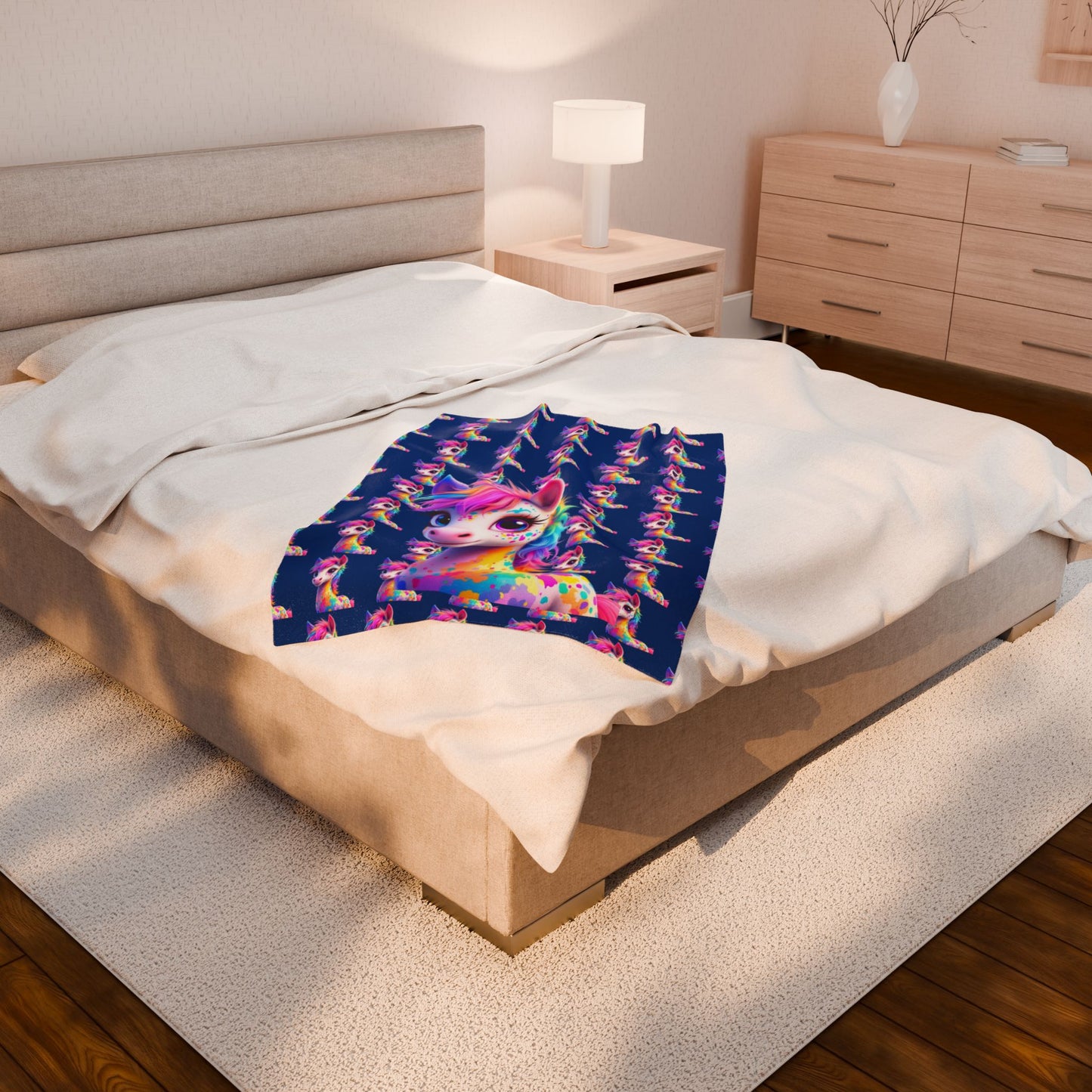 Rainbow Unicorn Velveteen Plush Blanket - Cozy Throw for Kids and Unicorn Lovers