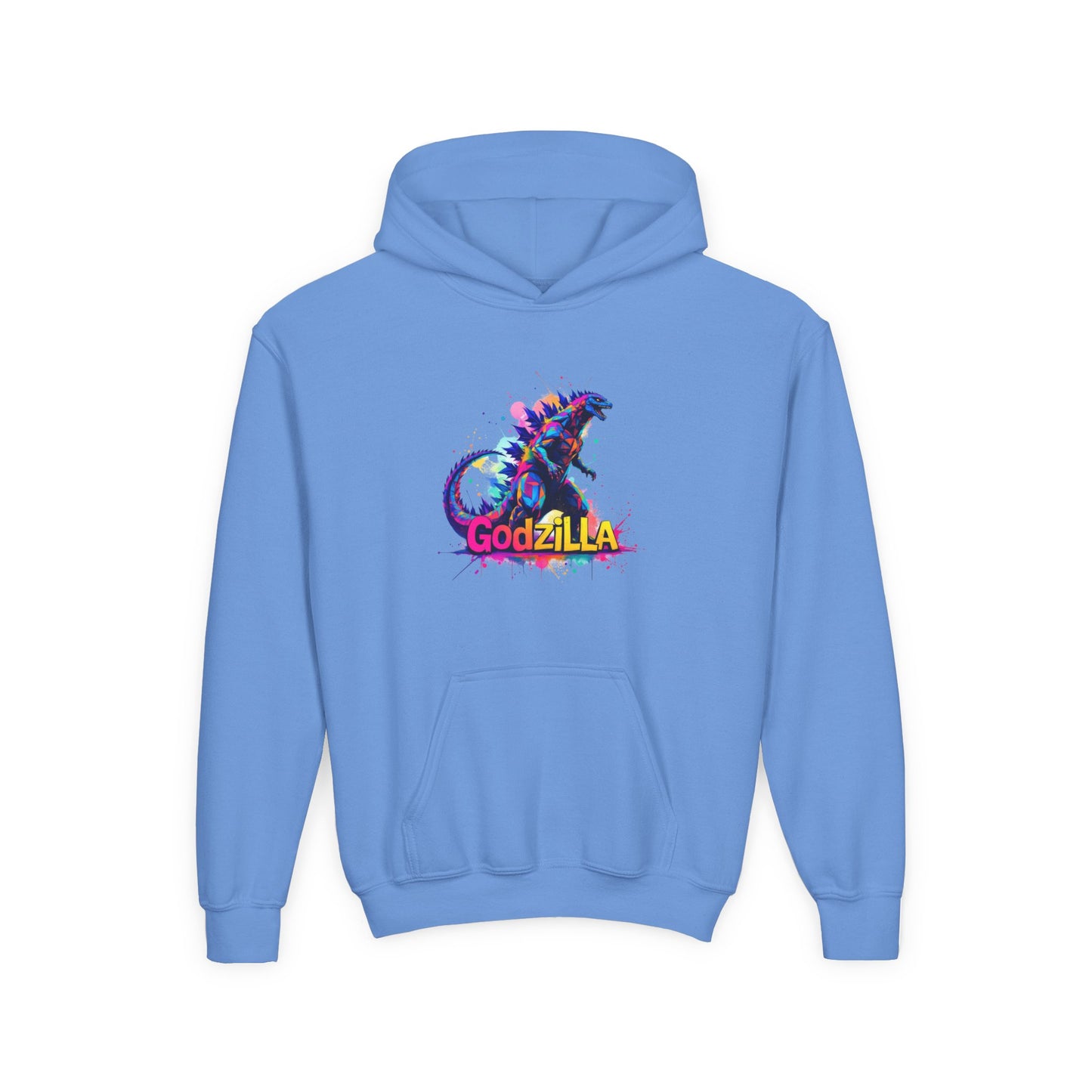 Godzilla Youth Heavy Blend Hooded Sweatshirt - Colorful Monster Design for Fans