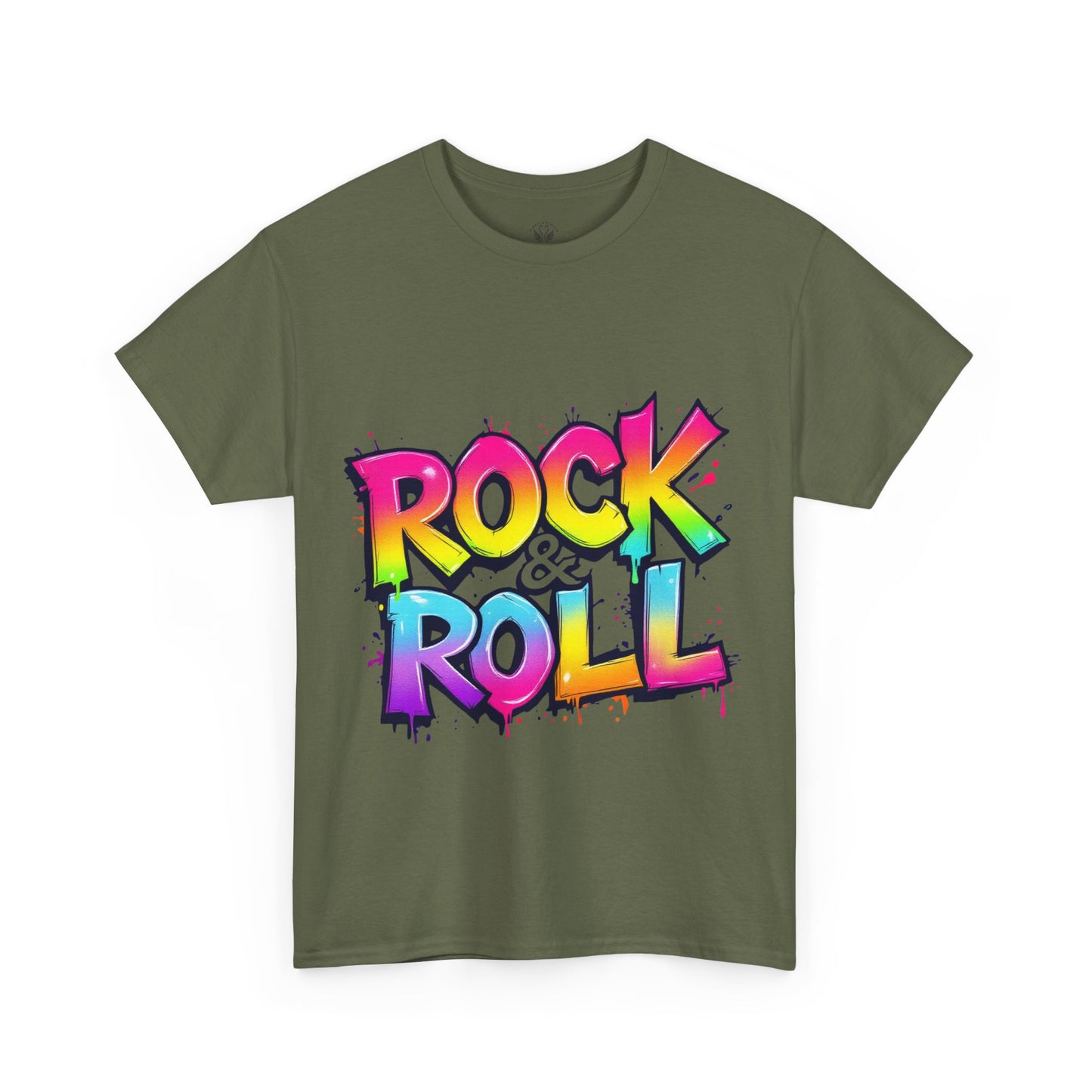 Rock & Roll Unisex Heavy Cotton Tee - Vibrant Graffiti Style Shirt for Music Lovers
