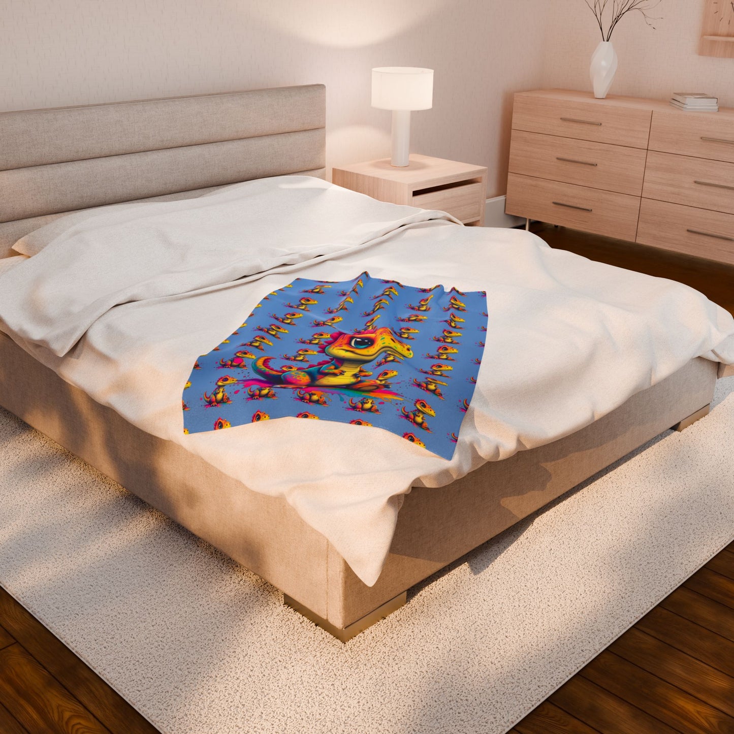 Colorful Dinosaur Velveteen Plush Blanket - Soft & Cozy for Kids