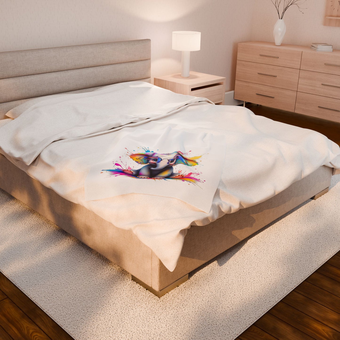 Colorful Elephant Plush Blanket - Cozy Velveteen Throw for Kids & Animal Lovers