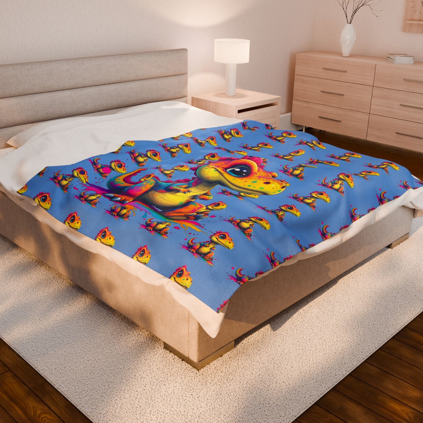 Colorful Dinosaur Velveteen Plush Blanket - Soft & Cozy for Kids