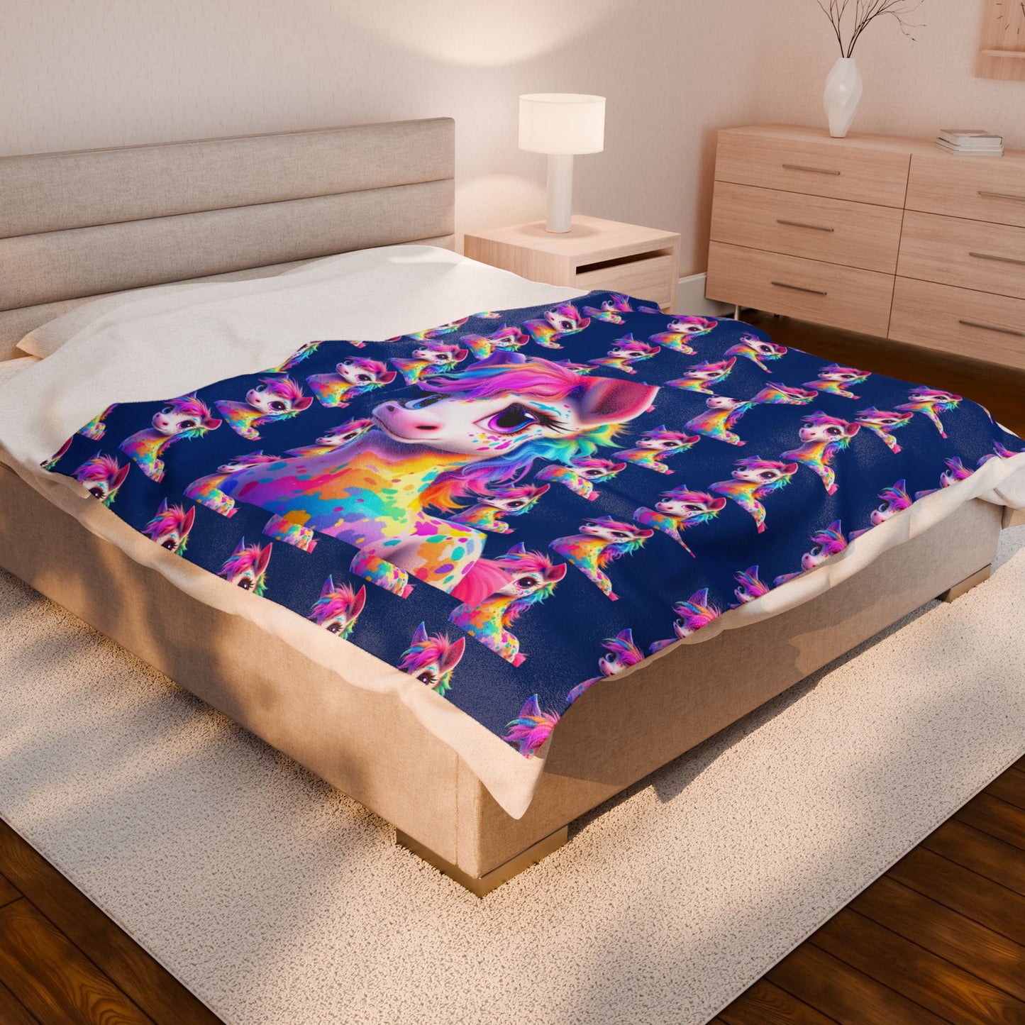 Rainbow Unicorn Velveteen Plush Blanket - Cozy Throw for Kids and Unicorn Lovers