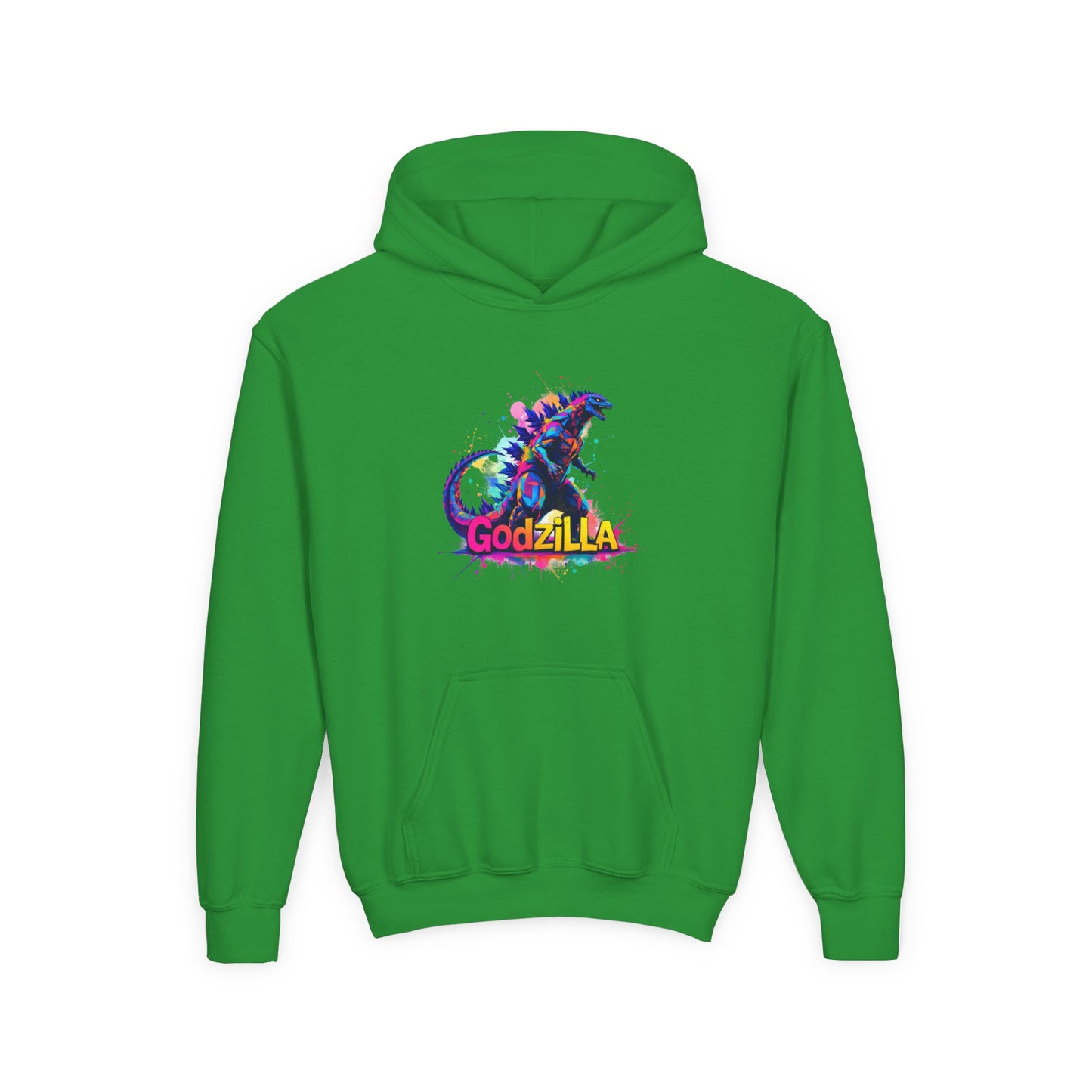 Godzilla Youth Heavy Blend Hooded Sweatshirt - Colorful Monster Design for Fans