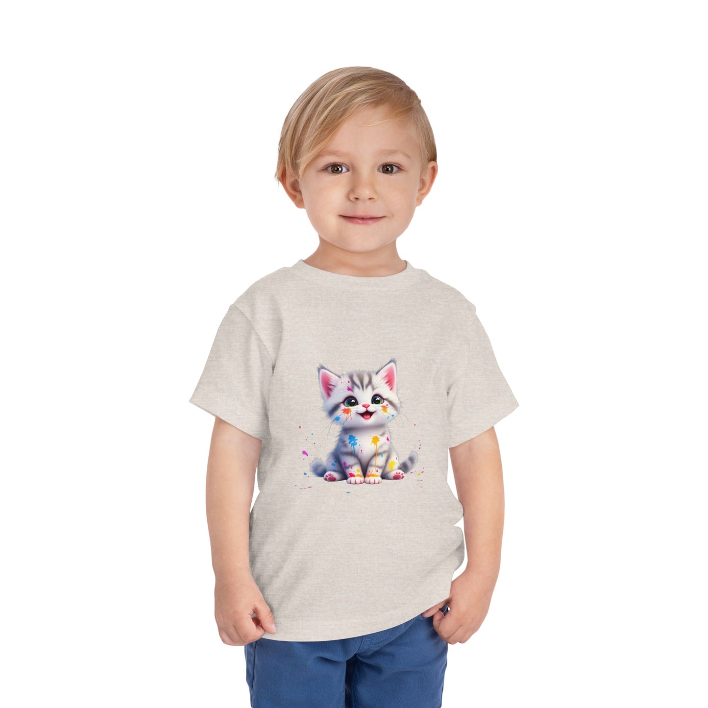 Cute Cat Toddler Tee - Whimsical Graphic Short Sleeve Shirt for Kids