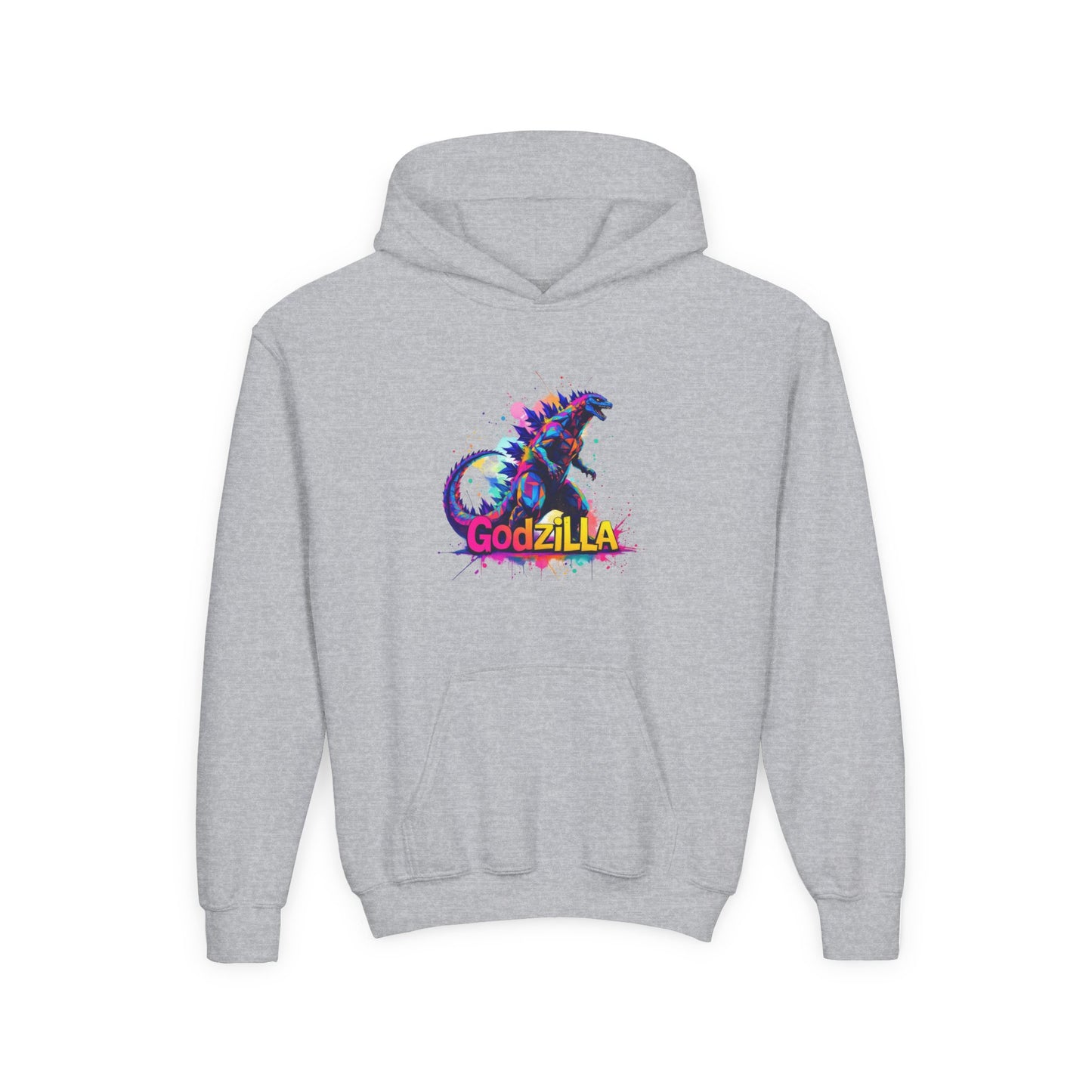 Godzilla Youth Heavy Blend Hooded Sweatshirt - Colorful Monster Design for Fans