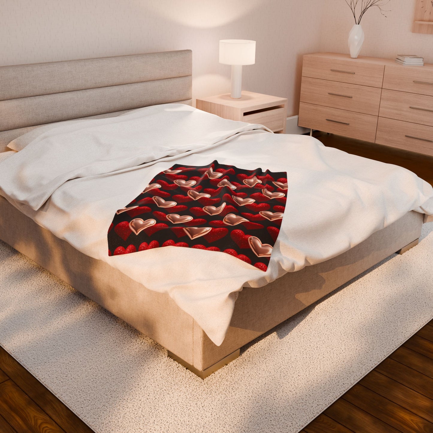 Heart Pattern Velveteen Plush Blanket – Cozy Valentine's Day Gift