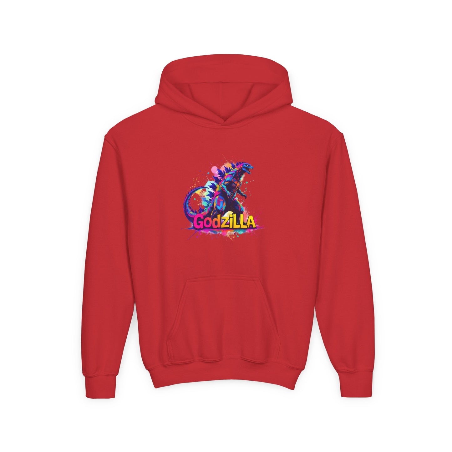 Godzilla Youth Heavy Blend Hooded Sweatshirt - Colorful Monster Design for Fans