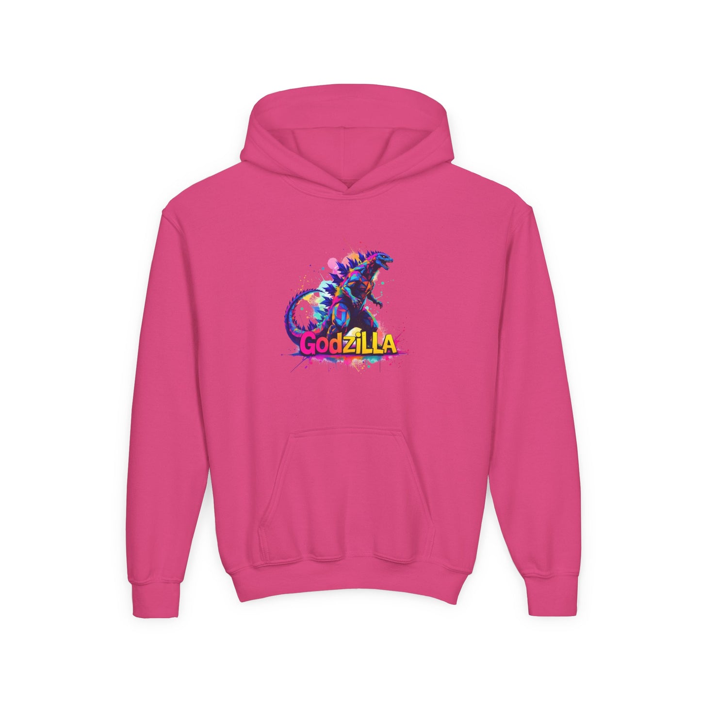 Godzilla Youth Heavy Blend Hooded Sweatshirt - Colorful Monster Design for Fans