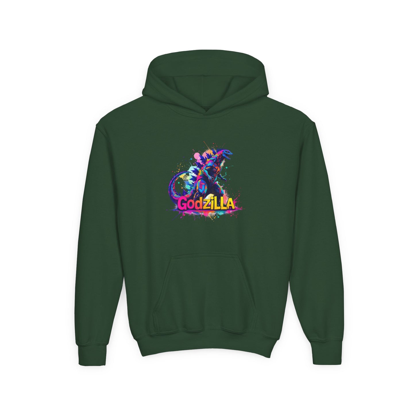 Godzilla Youth Heavy Blend Hooded Sweatshirt - Colorful Monster Design for Fans