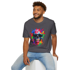 Colorful Skull Graphic T-Shirt, Unisex Tee, Casual Wear, Festival Outfit, Halloween Costume, Art Lover Gift, Party Top