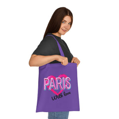 Paris With Love Cotton Tote Bag | Eco-Friendly Shopping Bag, Reusable Grocery Bag, Gift for Travelers, Lightweight Tote