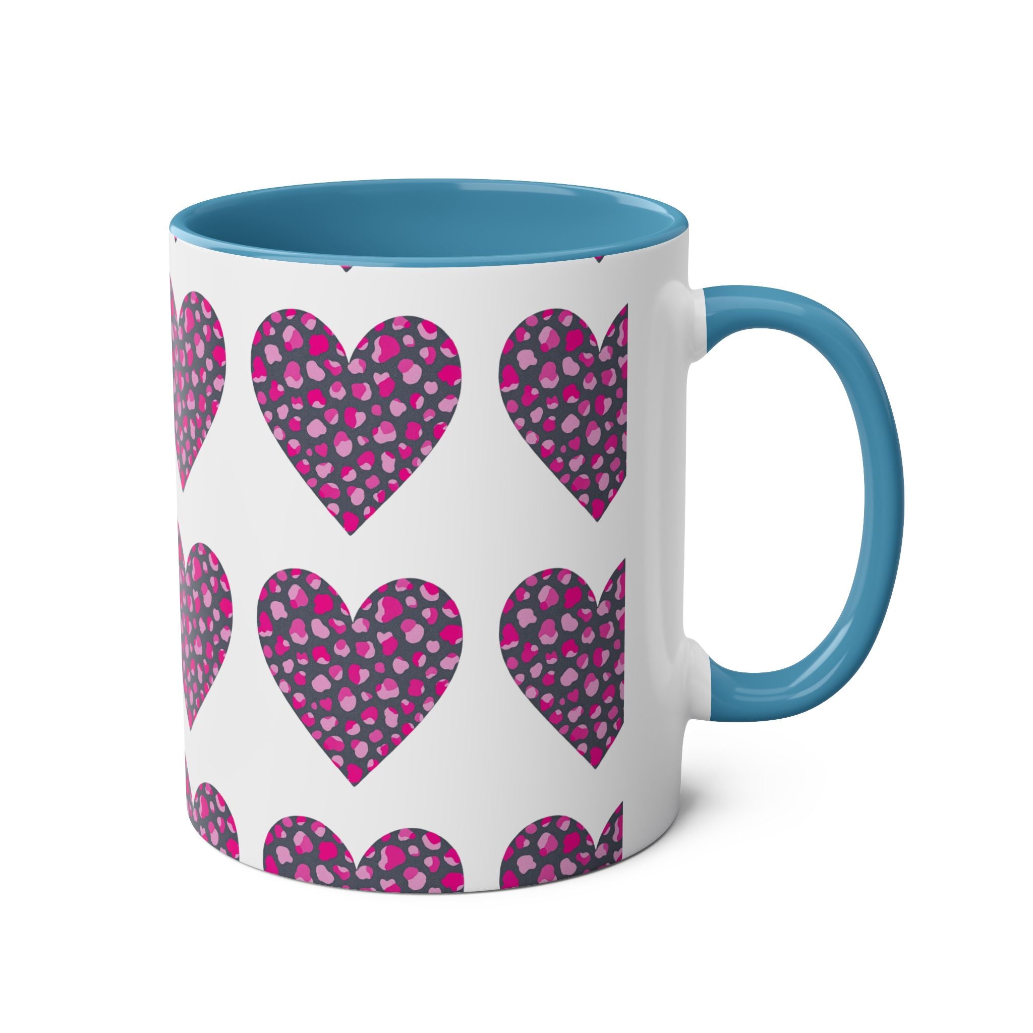Pink Leopard Hearts Two-Tone Coffee Mug - 11oz - Perfect for Valentine's Day and Gift Giving