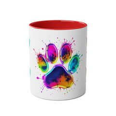Colorful Paw Print Coffee Mug, Pet Lover Gift, Two-Tone Mug, Fun Dog Accessories, Vibrant Pet Themed Drinkware
