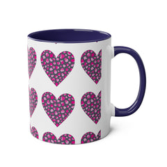 Pink Leopard Hearts Two-Tone Coffee Mug - 11oz - Perfect for Valentine's Day and Gift Giving