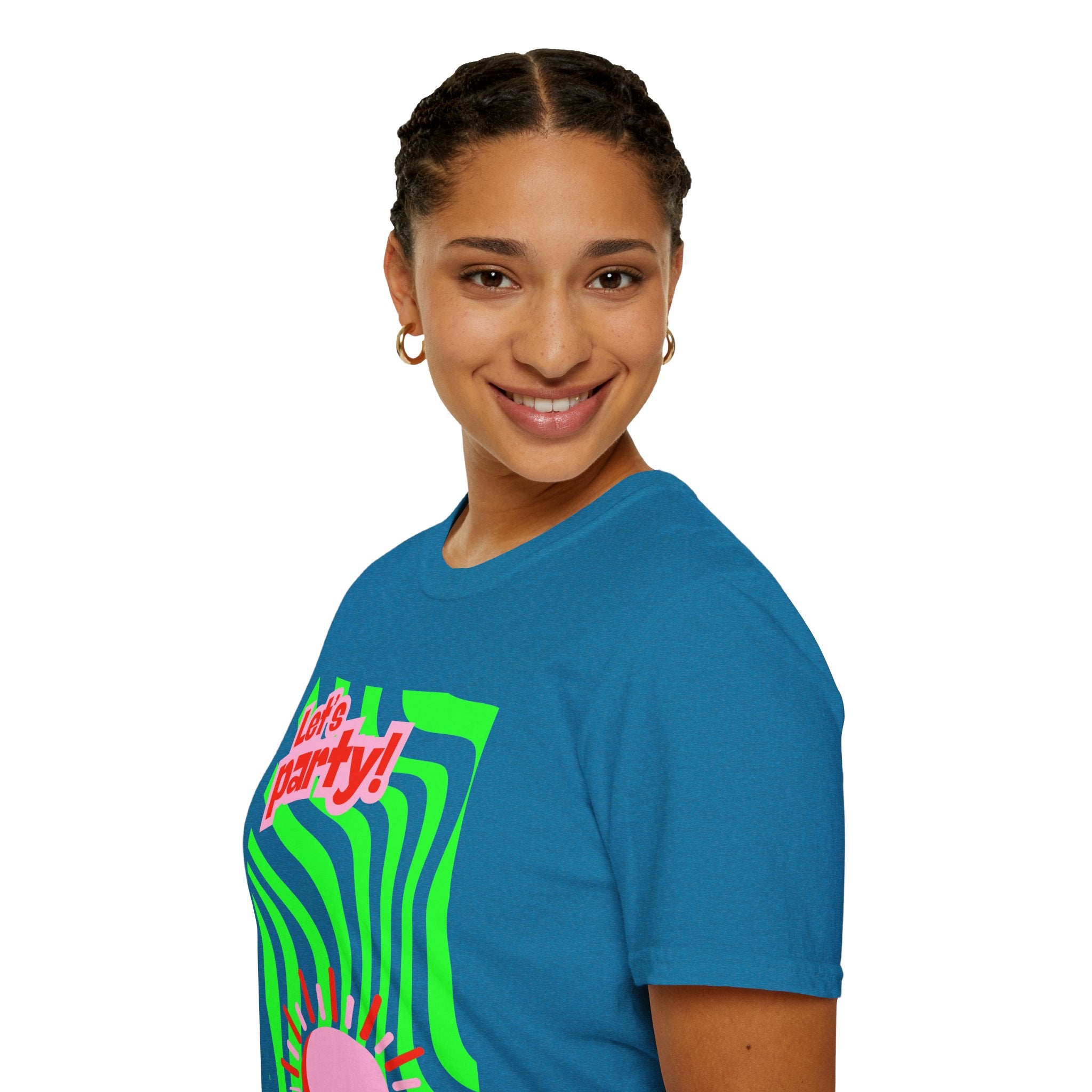 Let's Party Unisex Softstyle T-Shirt, Vibrant Summer Tee, Fun Graphic Shirt, Casual Wear, Birthday Gift, Festival Fashion