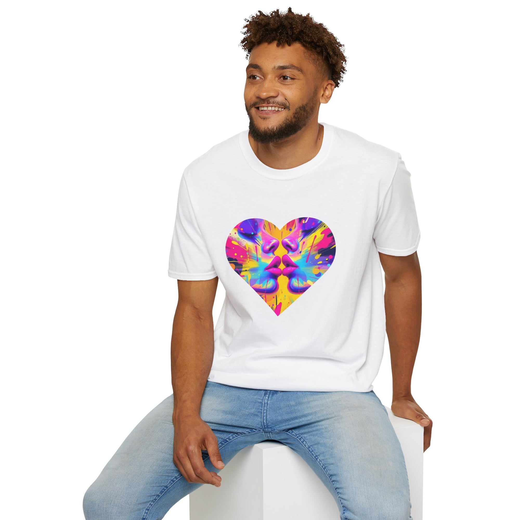 Vibrant Heart Art T-Shirt, Colorful Unisex Tee for Couples, Gift for Valentine's Day, Artistic Love Shirt, Casual Everyday Wear