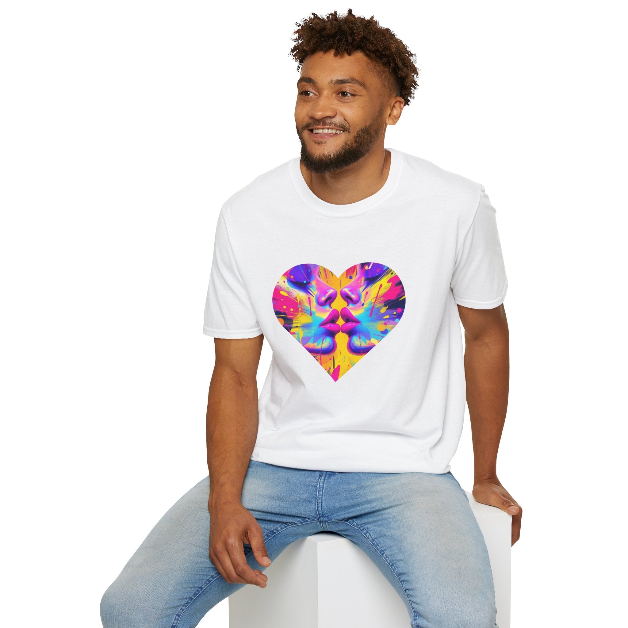 Vibrant Heart Art T-Shirt, Colorful Unisex Tee for Couples, Gift for Valentine's Day, Artistic Love Shirt, Casual Everyday Wear