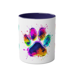 Colorful Paw Print Coffee Mug, Pet Lover Gift, Two-Tone Mug, Fun Dog Accessories, Vibrant Pet Themed Drinkware