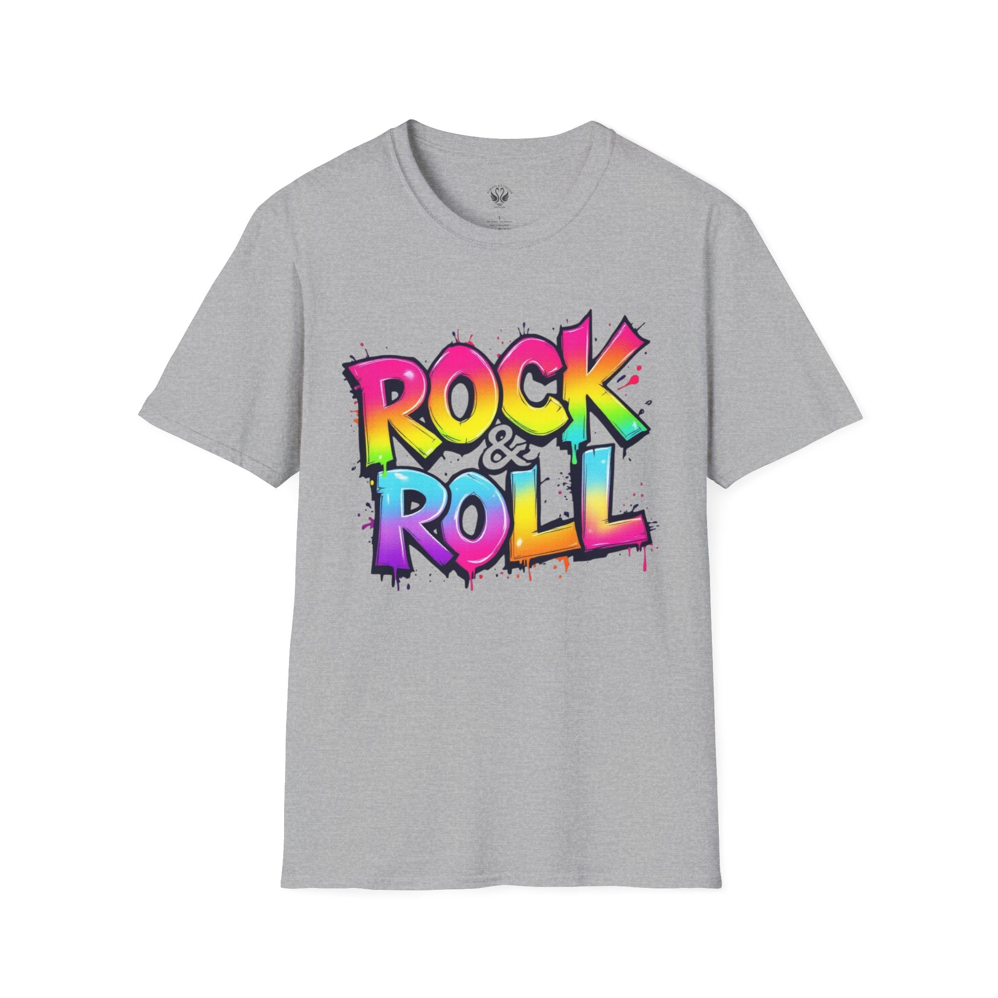 Colorful Rock & Roll Unisex Softstyle T-Shirt, Retro Tee, Music Lover Gift, Festival Wear, Rock Concert Apparel, Unisex Graphic Tee