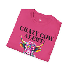 Colorful Cow Alert T-Shirt, Funny Cow Tee, Animal Lover Gift, Quirky Casual Wear, Farm Animal Shirt, Unique Graphic Tee