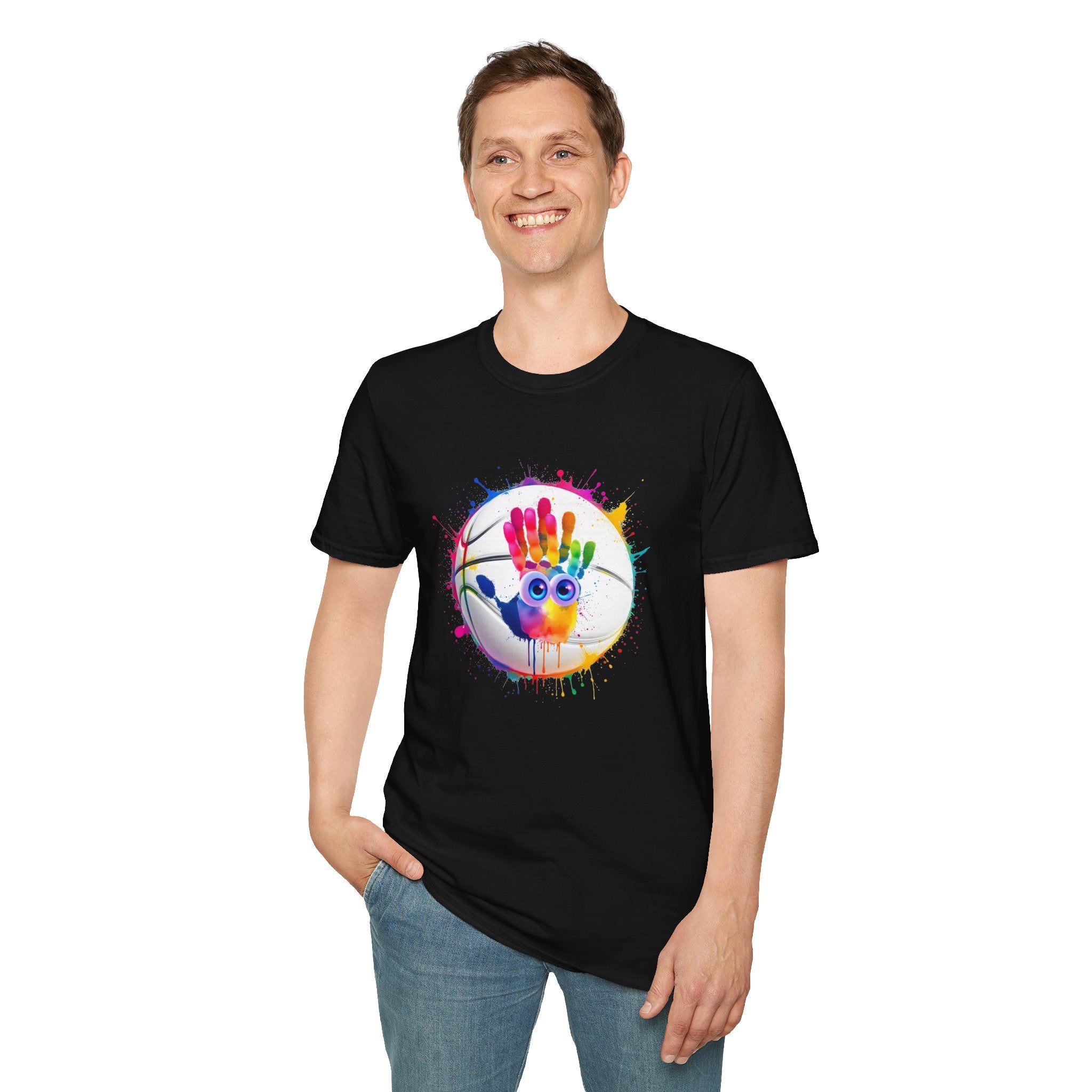 Colorful Handprint Football Unisex T-Shirt, Fun Tee for Kids and Adults, Gift for Artists, Birthday, Art Lovers and Celebrations