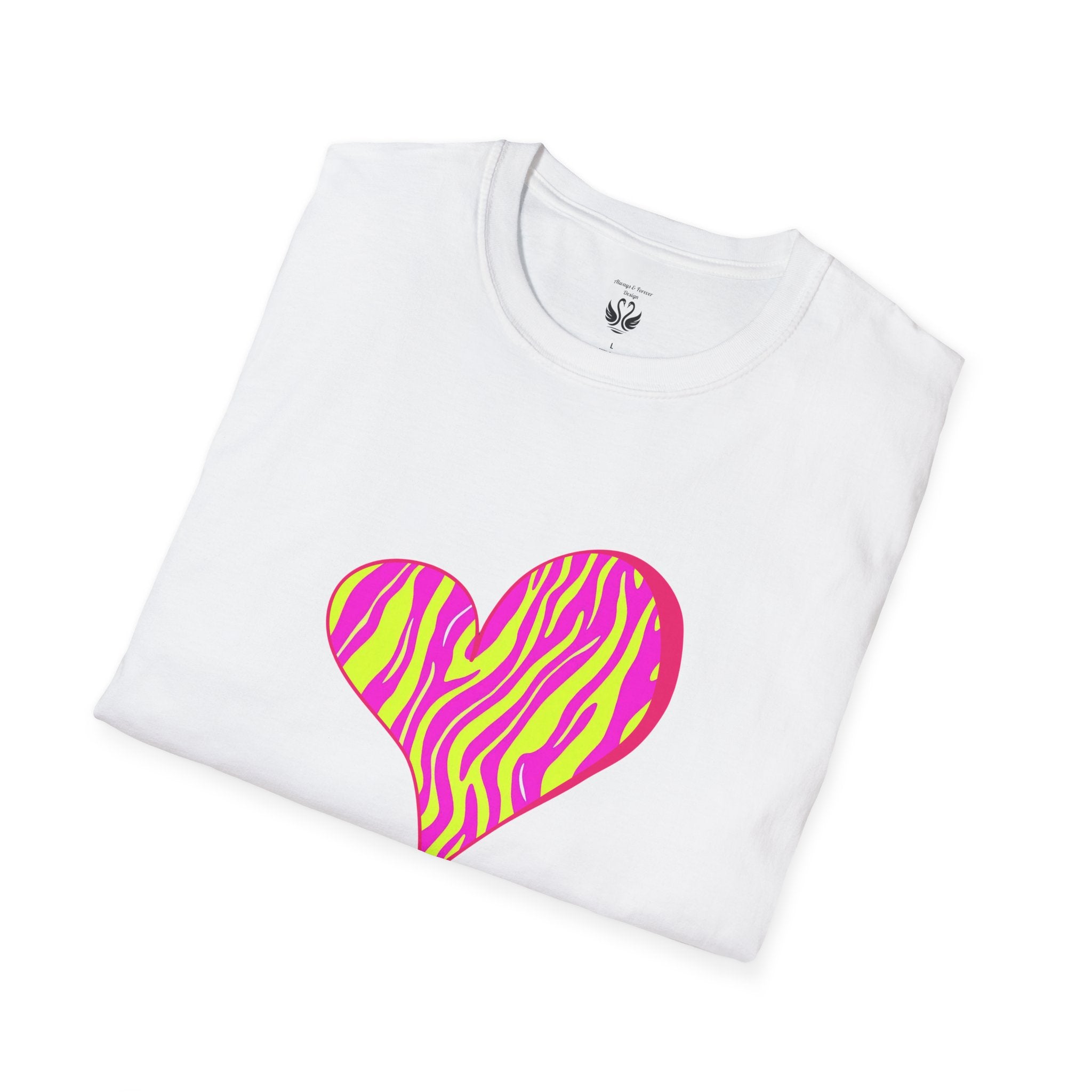 Pink Zebra Heart Unisex T-Shirt, Custom Love Shirt, Casual Wear, Gift for Her, Trendy Summer Tee